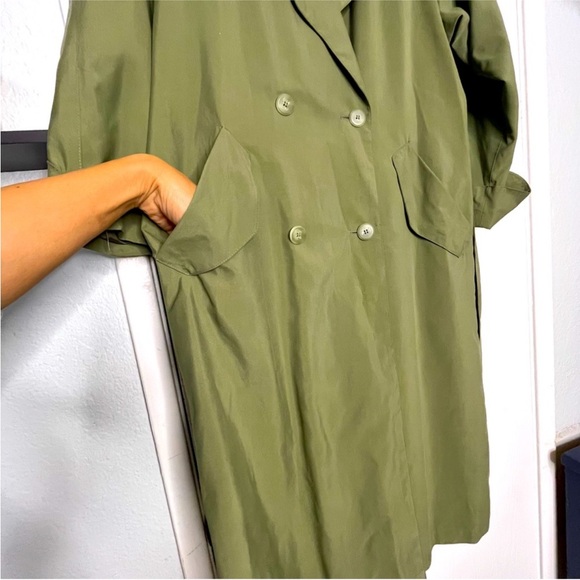 Vintage Neiman Marcus Olive Green Long Trench Size 6 - Picture 8 of 11